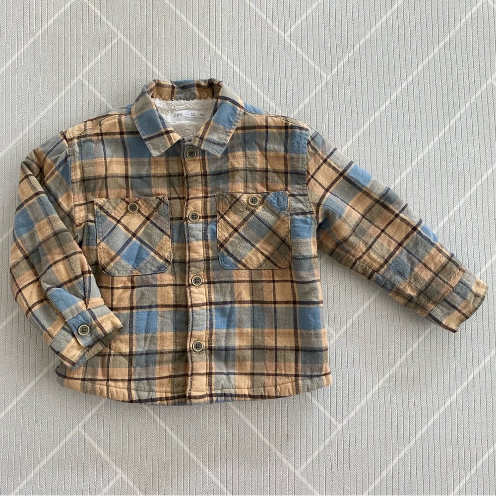 Zara Plaid Shirt Jacket with Fleece Lining Boy’s Size 4-5Y